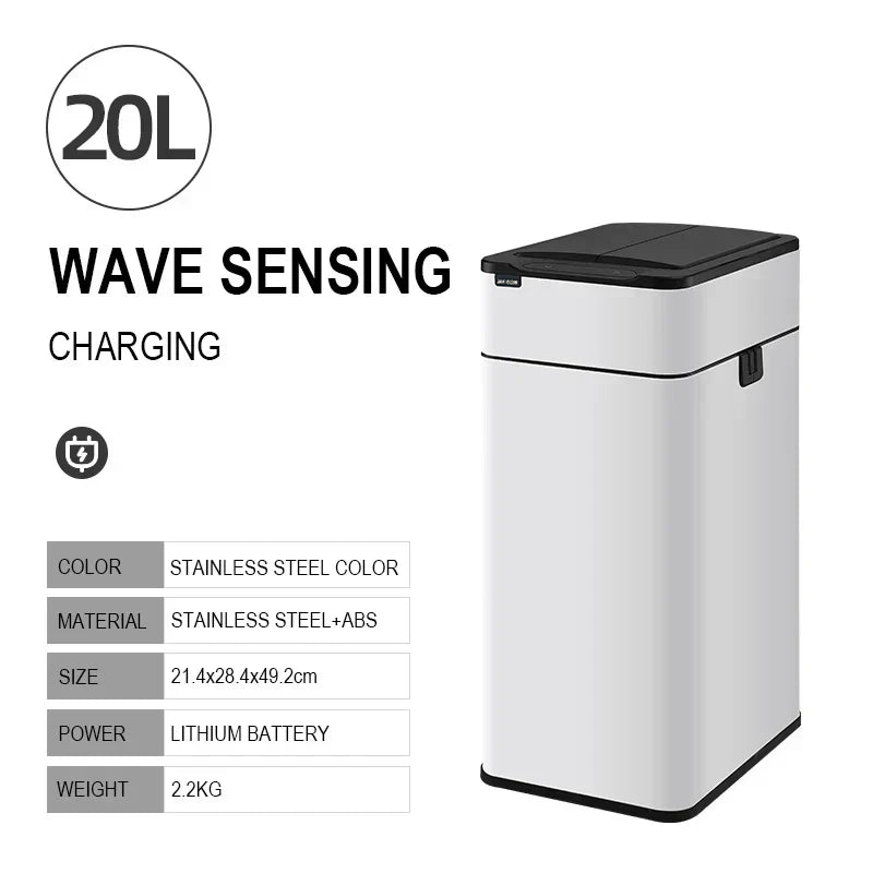 Trash Can 20L Stainless Steel Sensor Kitchen Bin Hands Free 20L White Rechargeable - Tophatter Daily Deals