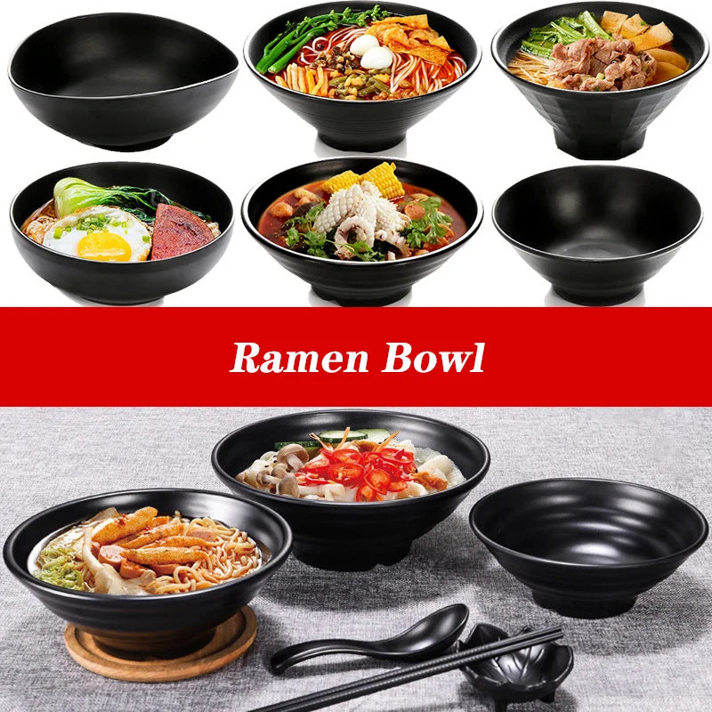Ramen Bowl Black Plastic Japanese Style Noodle Bowl - Tophatter Daily Deals