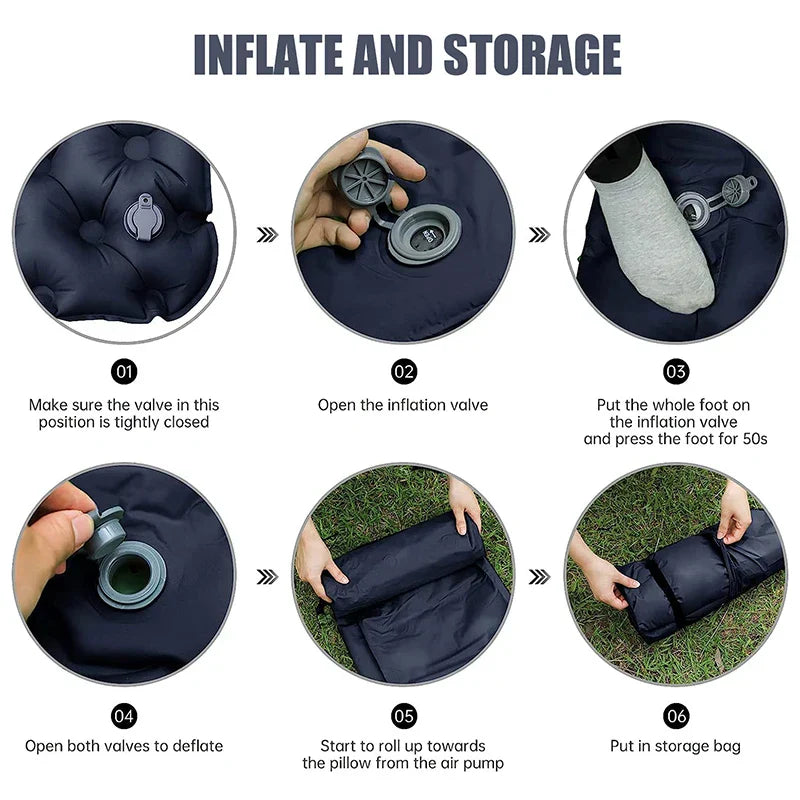 Inflatable Sleeping Pad Air Mattress with Built-in Pillow Pump Navy Blue Camping & Hiking - Tophatter Daily Deals