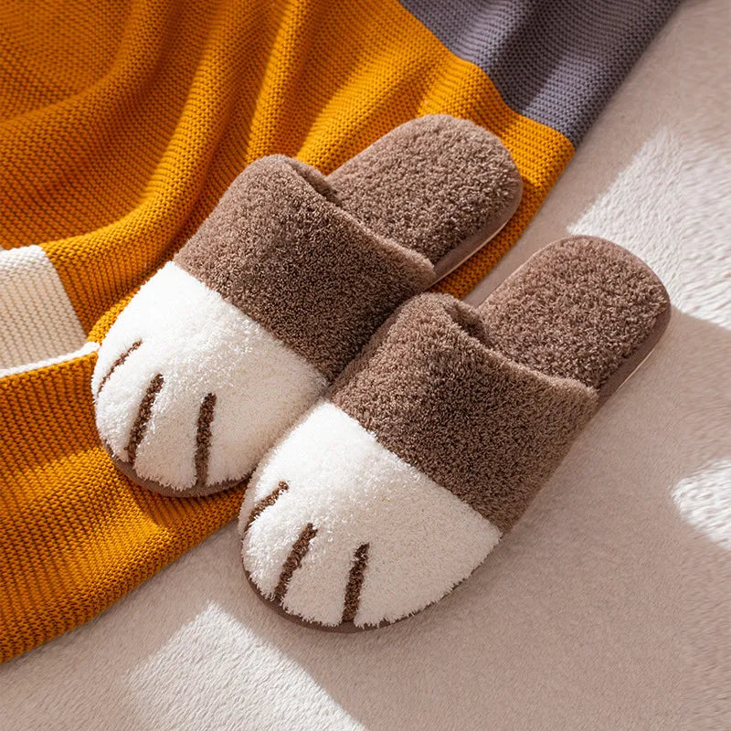 Winter Warm Plush Slippers Cute Cat Paw House Fur Slides Fluffy Shoes Brown Animals - Tophatter Daily Deals