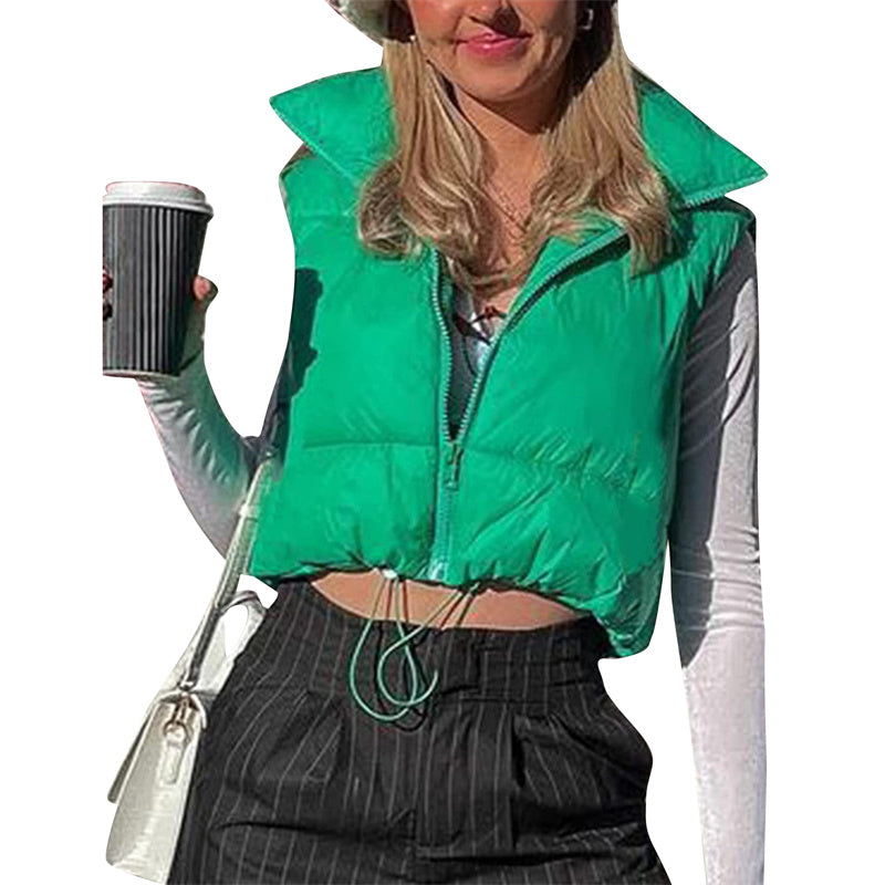 Warm Women’s Puffer Vest - Cropped Boxy, Polyester, Winter - Tophatter Daily Deals