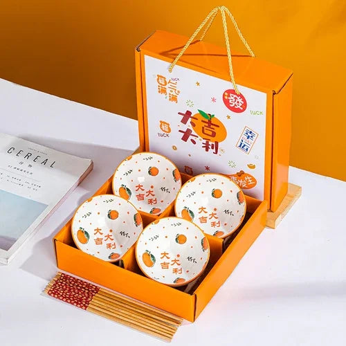 Japanese Hand Painted Ceramic Bowl Set With Chopsticks H-4bowl 4chopsticks - Tophatter Daily Deals