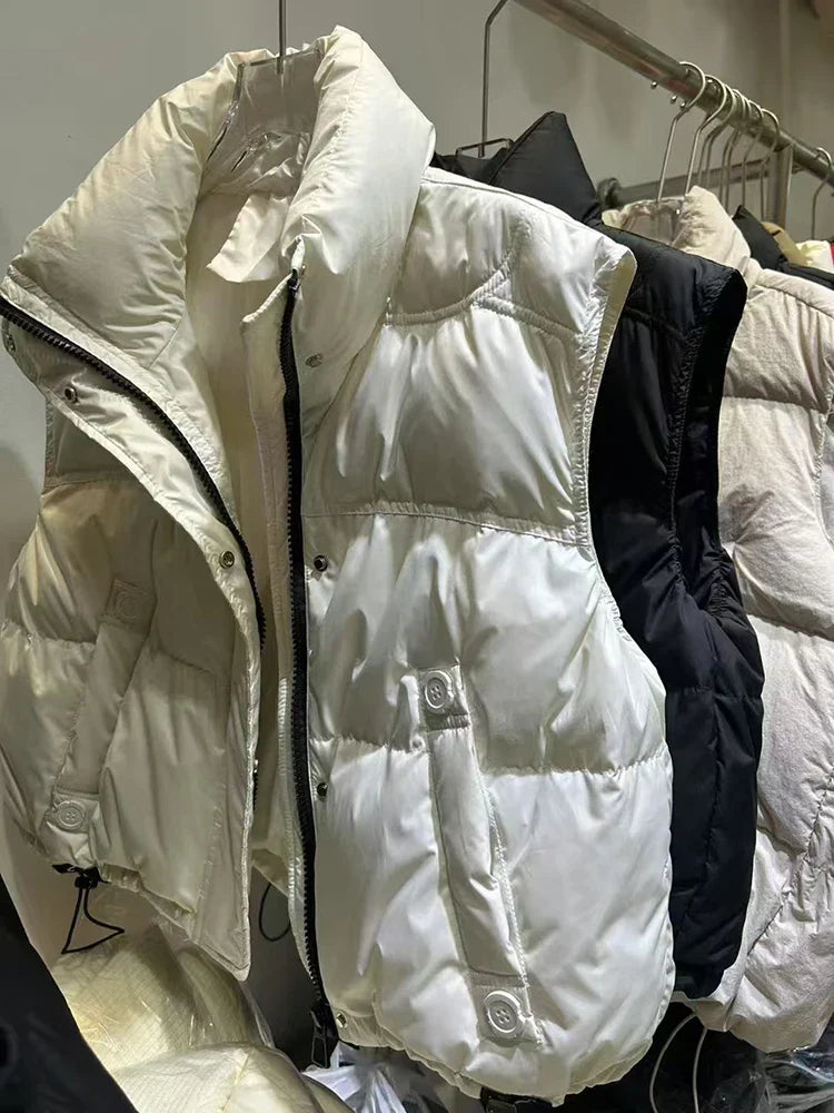 Warm Women’s Down Vest - Stand Collar, Duck Down, Winter - Tophatter Daily Deals
