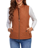 Lightweight Women Quilted Vest - Stand Collar Cotton Winter Orange - Tophatter Daily Deals