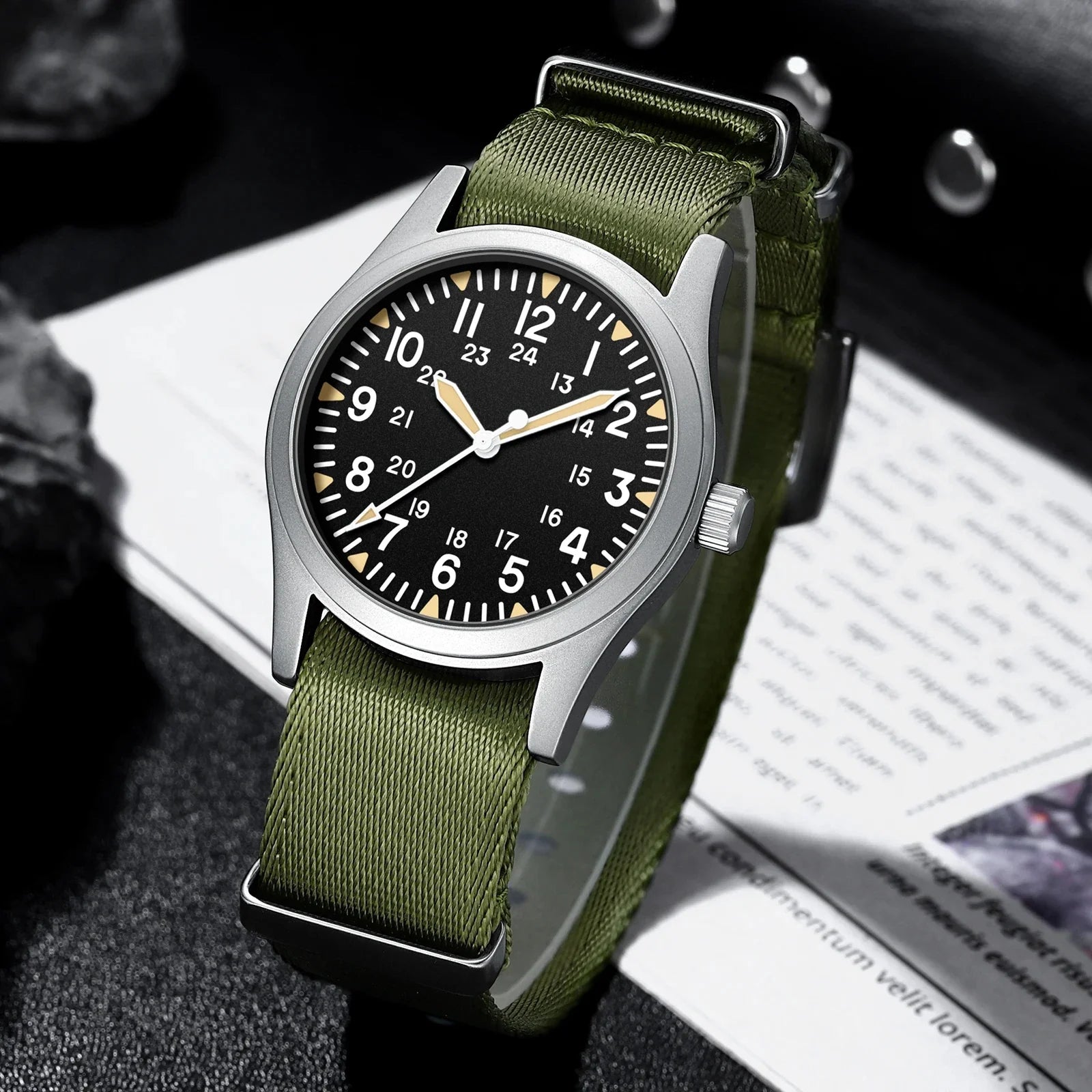 Military Quartz Field Watch 37mm Sapphire Fall 2025 - Tophatter Daily Deals