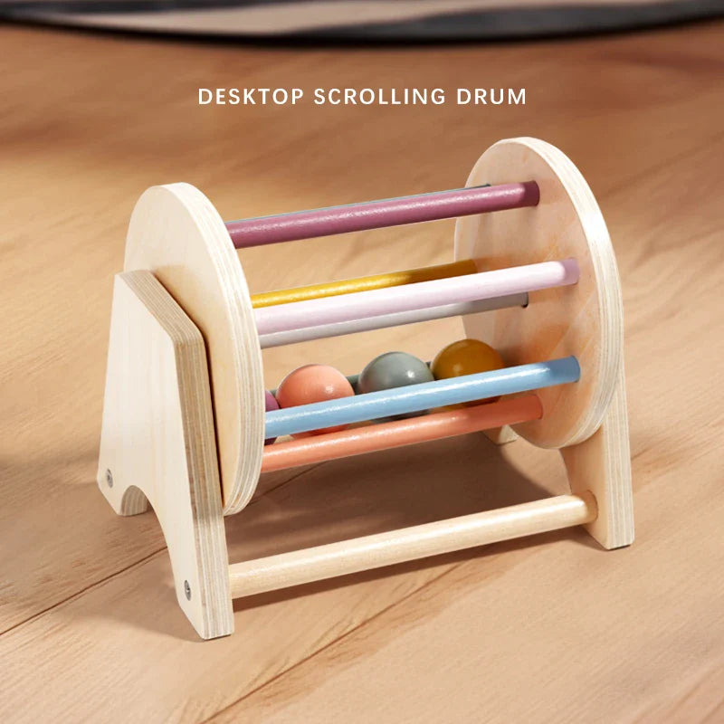 Montessori Wooden Busy Drum Newborn Sensory Toys Learning Spinning Drum Infant - Tophatter Daily Deals