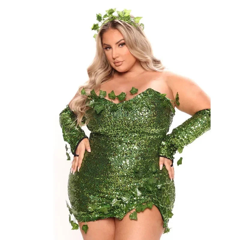 Poison Ivy Costume Sequin Mini Dress Set Halloween Sexy - Tophatter Daily Deals