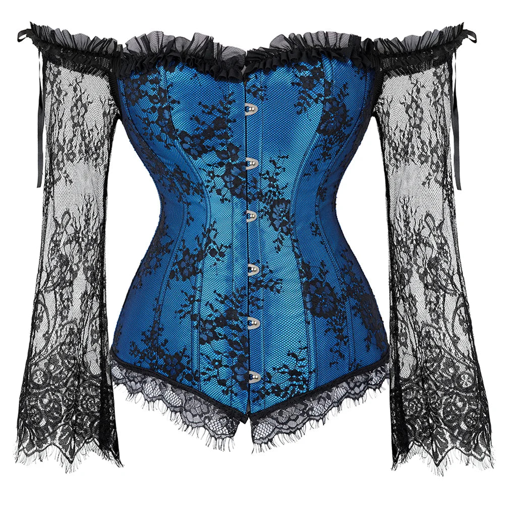 Supportive Women's Corset Top - Off Shoulder, Lace Satin Deep Blue - Tophatter Daily Deals
