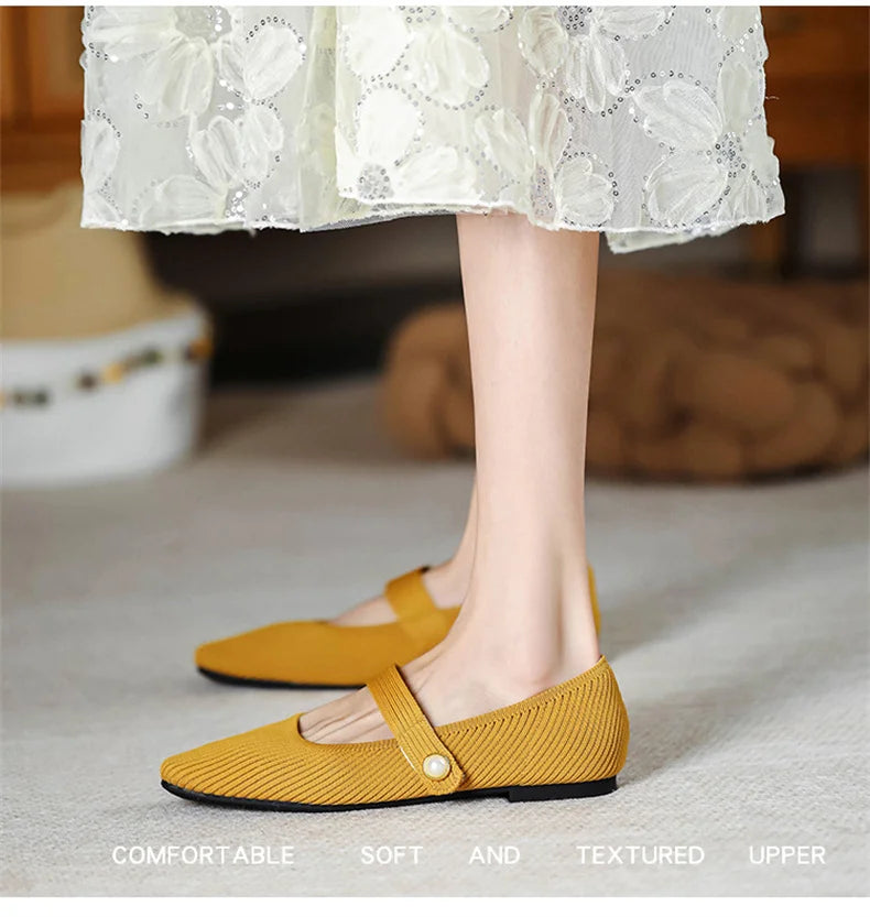 Stretchy Women Mary Jane Flats - Ribbed Knit For Spring - Tophatter Daily Deals
