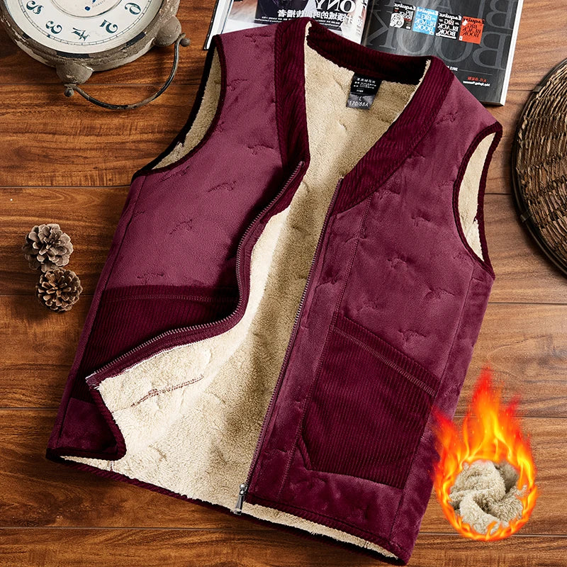 Warm Cozy Men's Vest - Sleeveless Zipper, Lined Winter Red - Tophatter Daily Deals