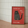 Black Cat Wall Art Red Orange Canvas Print Waterproof 02 - Tophatter Daily Deals