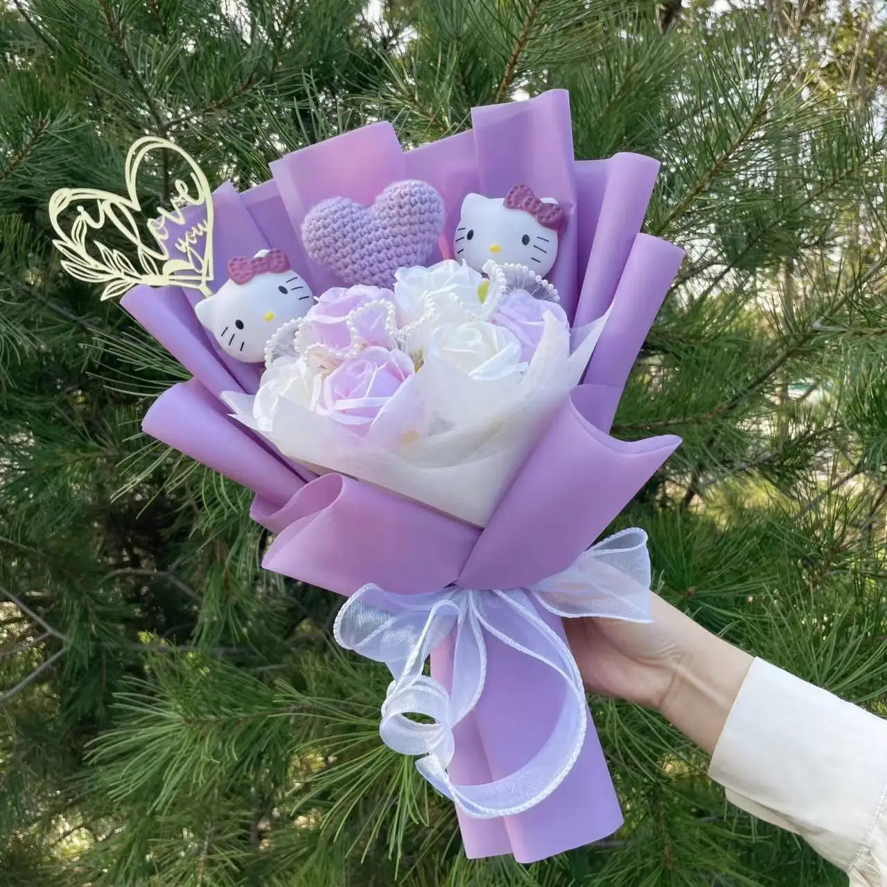 Sanrio Hello Kitty Plush Bouquet Flowers Purple Flowers - Tophatter Daily Deals