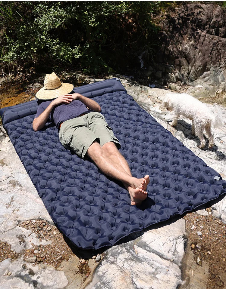 Double Sleeping Pad Inflatable Camping Navy Blue Camping & Hiking - Tophatter Daily Deals