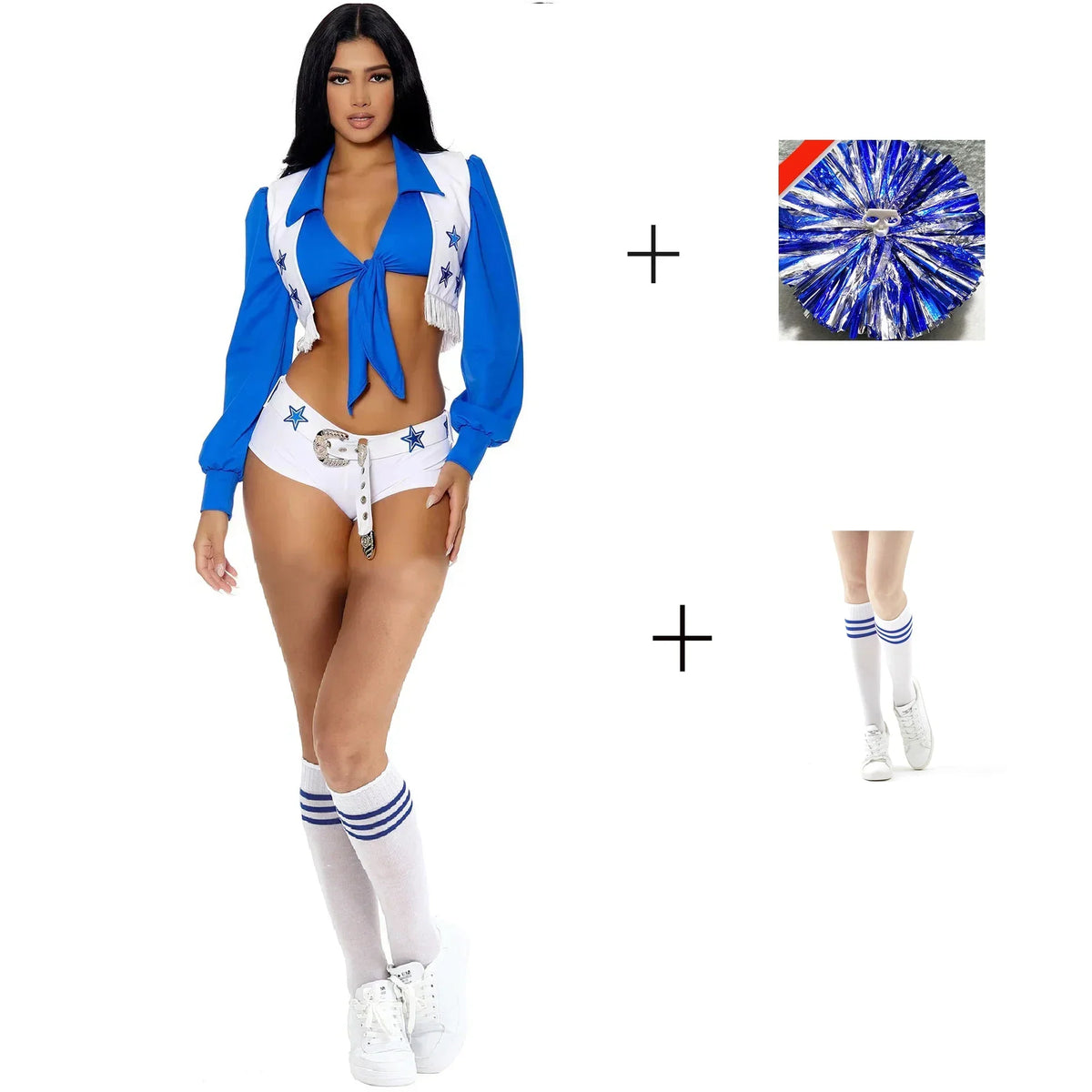 Fitted Women Cheerleader Costume - Crop Top, Polyester Full Set - Tophatter Daily Deals