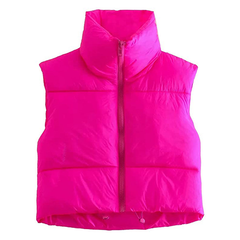 Warm Women’s Puffer Vest - Cropped Boxy, Polyester, Winter - Tophatter Daily Deals