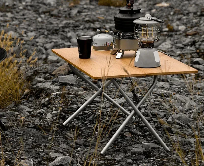 Bamboo Folding Camping Table 2-Fold Brown Camp Furniture - Tophatter Daily Deals