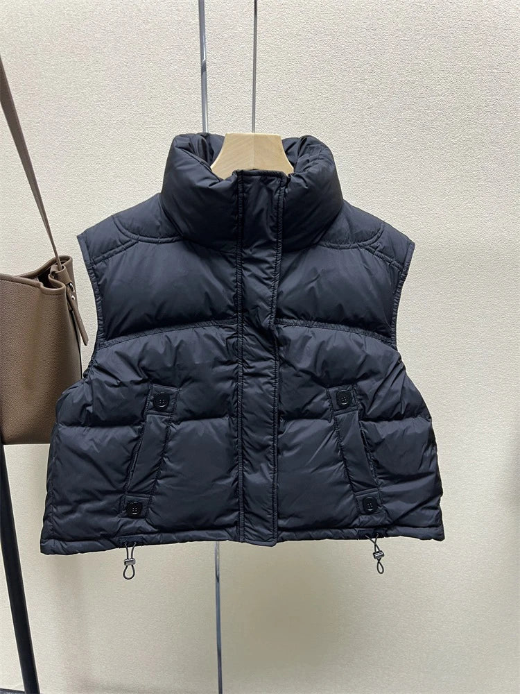 Warm Women’s Down Vest - Stand Collar, Duck Down, Winter - Tophatter Daily Deals