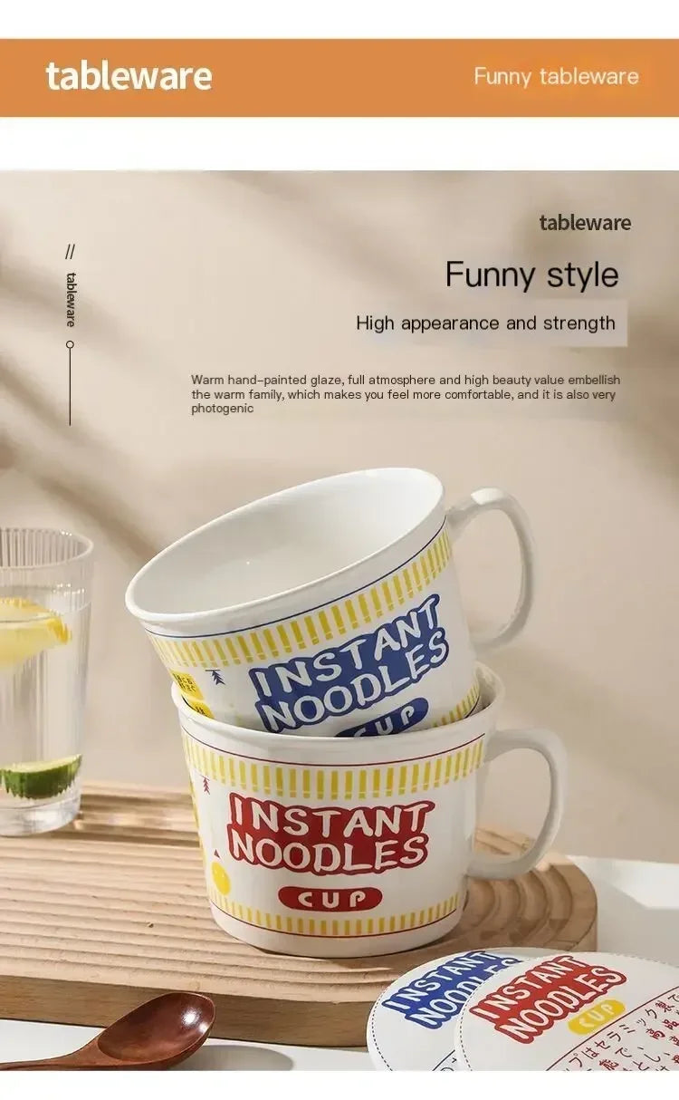 Instant Noodle Bowl With Lid Ceramic Mug Dorm And Kitchen - Tophatter Daily Deals