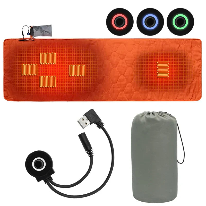 USB Heated Sleeping Mat Camping Mattress Orange Camping & Hiking - Tophatter Daily Deals
