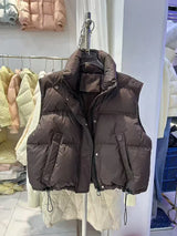 Warm Women’s Down Vest - Stand Collar, Duck Down, Winter Brown - Tophatter Daily Deals