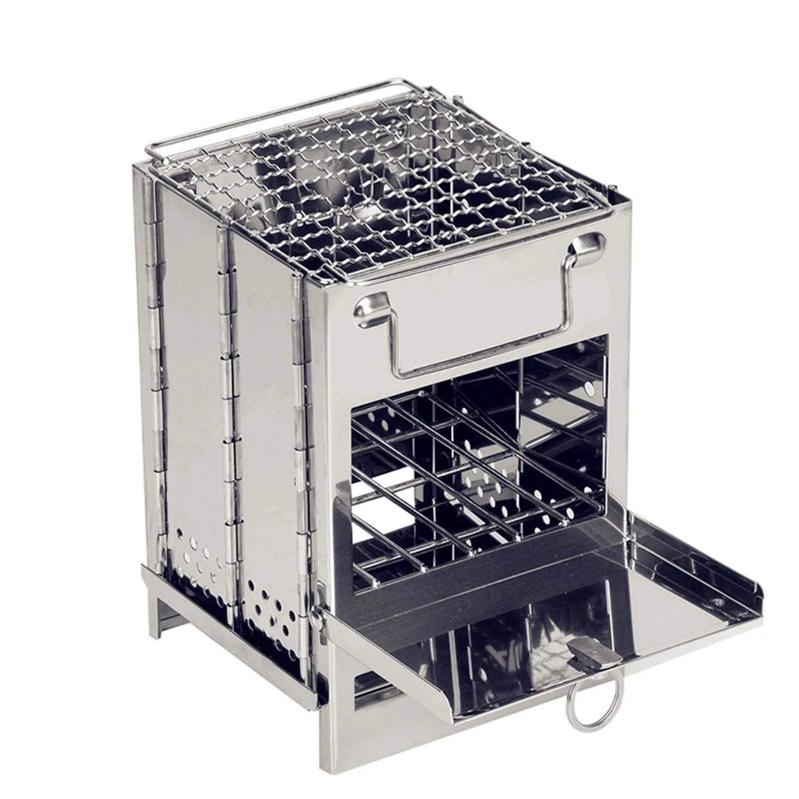Foldable Stainless Steel Wood Stove Silver Camp Cooking - Tophatter Daily Deals
