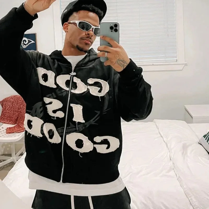 Oversized Unisex Zip-Up Hoodie - Boxy Cut, Knit, Street - Tophatter Daily Deals
