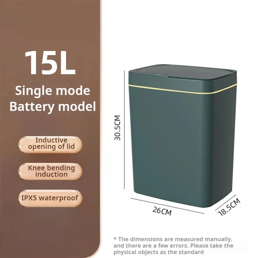 Touchless Smart Sensor Trash Can 15L Waterproof Automatic 15L Green - Tophatter Daily Deals