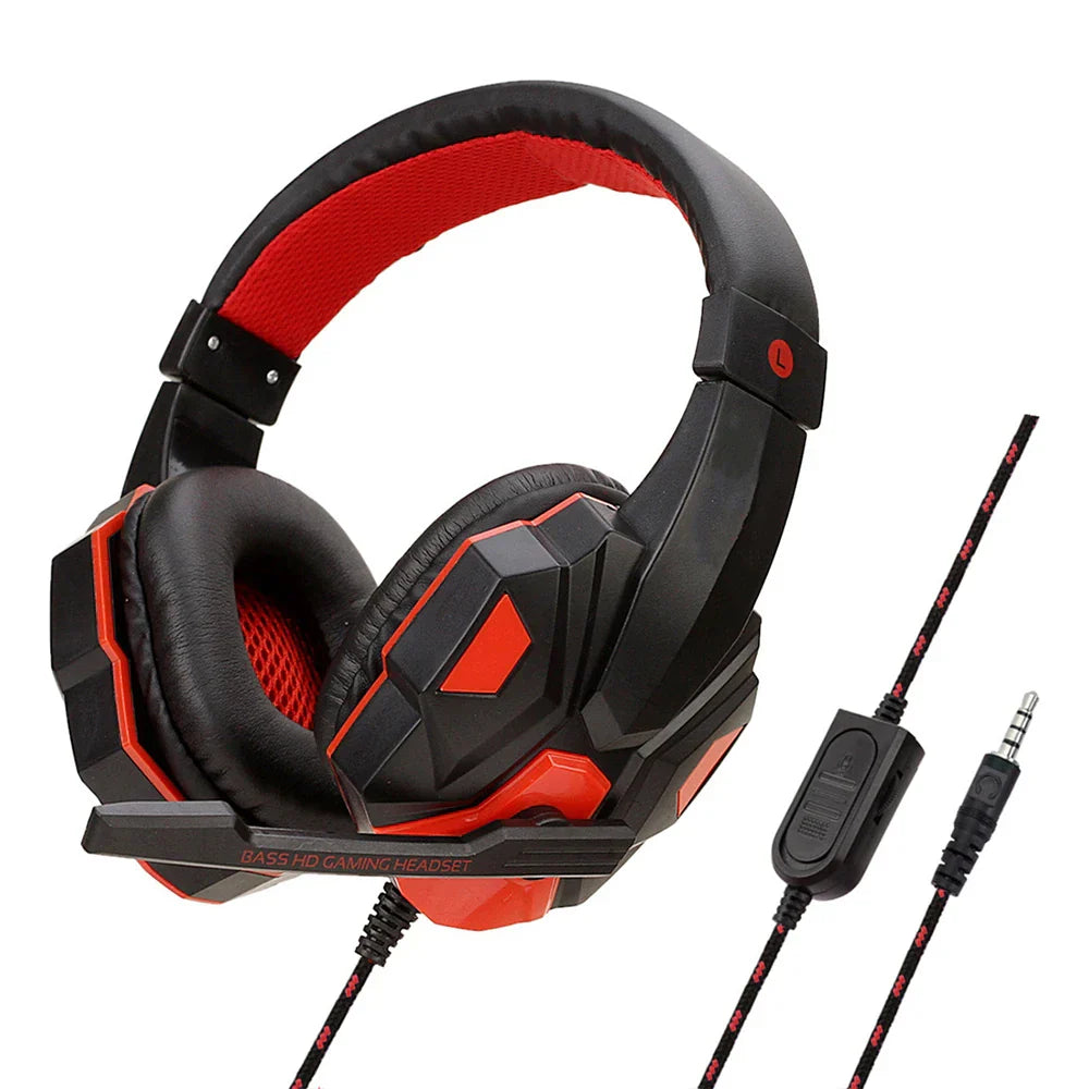 Gaming Headset Wired Noise Cancelling Microphone Adjustable Red - Tophatter Daily Deals