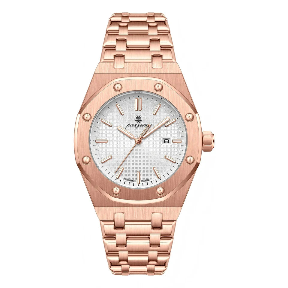 Quartz Stainless Steel Business Watch Waterproof Date Gold White - Tophatter Daily Deals