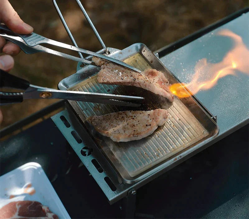 Portable Thickened Camping Frying Pan Silver Camp Cooking - Tophatter Daily Deals