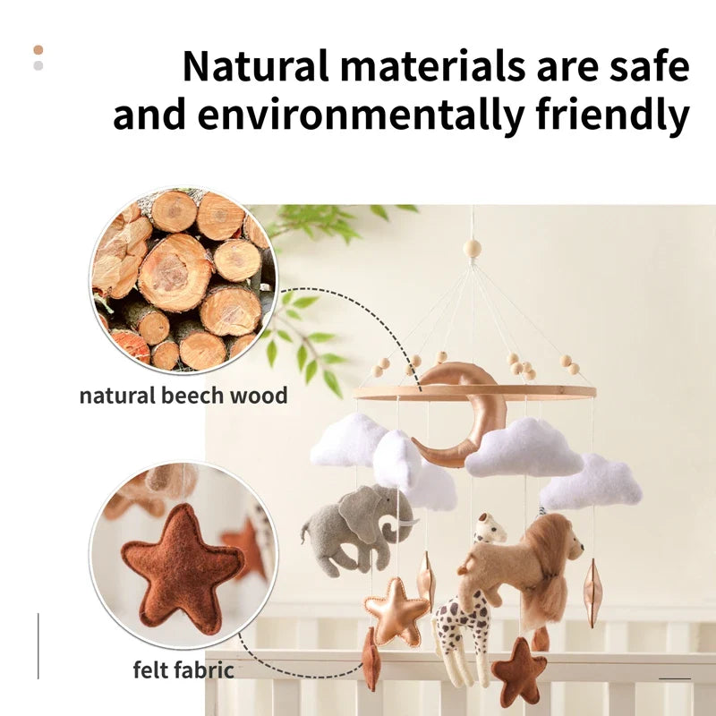 Wooden Felt Animal Crib Mobile With Soothing Calming Music - Tophatter Daily Deals