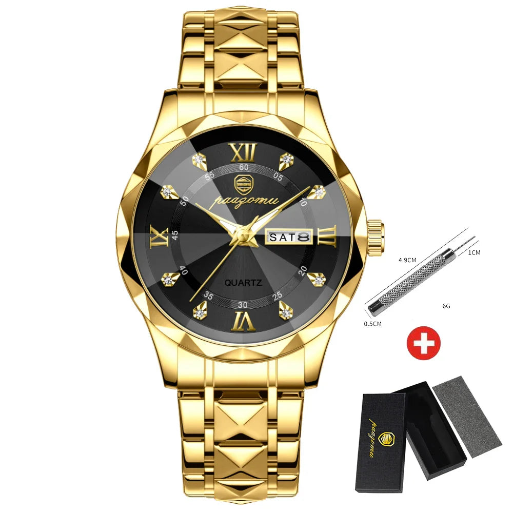 Quartz Stainless Steel Dress Watch Waterproof Glow Dial Gold black-W - Tophatter Daily Deals