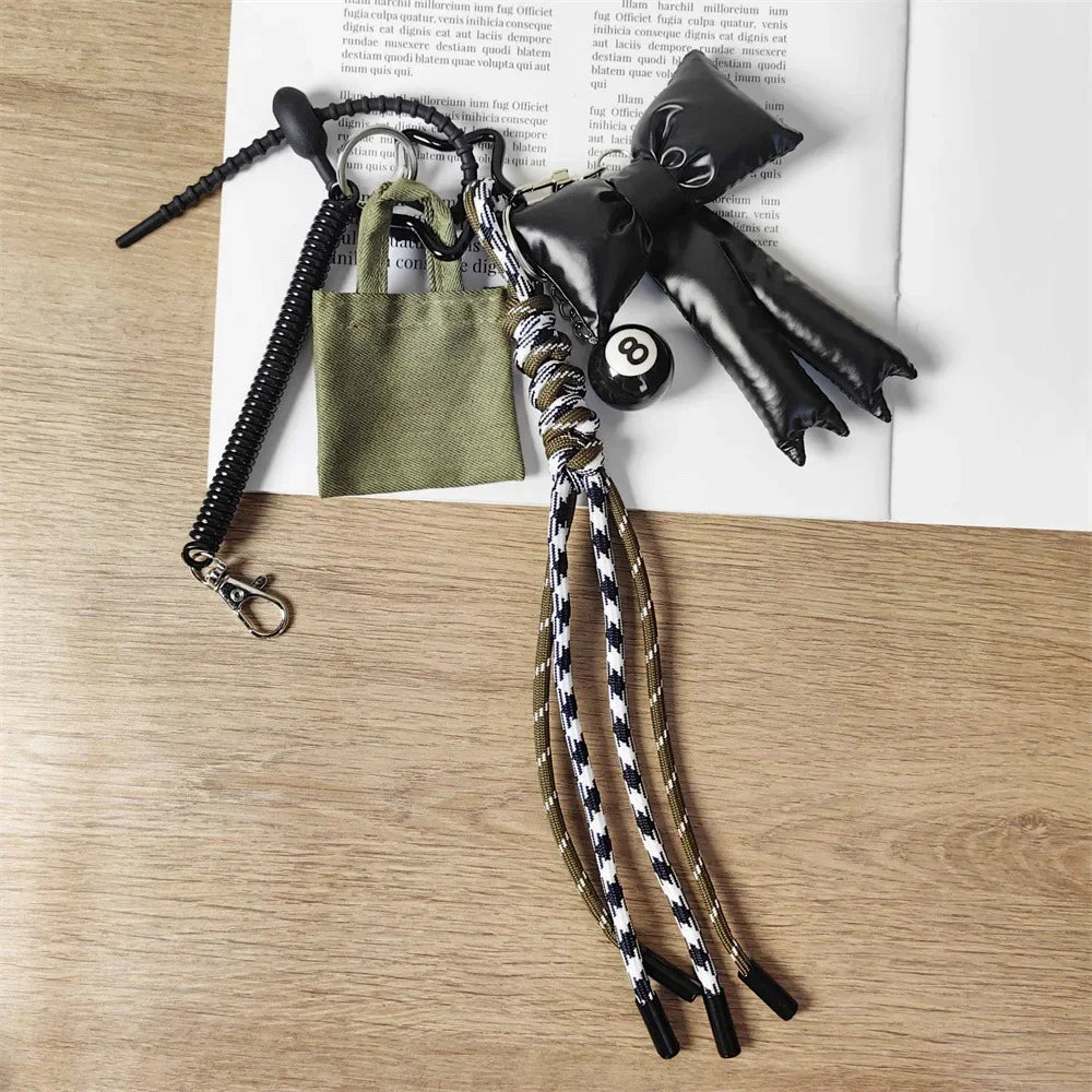 Braid Rope Bag Charm Leather Dachshund Keychain Aesthetic Black and yellow - Tophatter Daily Deals