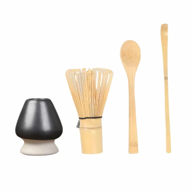 Matcha Whisk Bamboo Tea Set With Stand Spoon Handmade Black - Tophatter Daily Deals