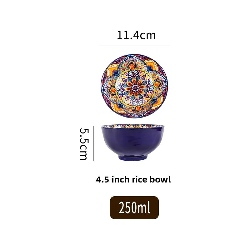 Bohemian Ceramic Rice Bowl Retro Noodle Bowl Kitchen Gift Kaliya-4.5inch - Tophatter Daily Deals