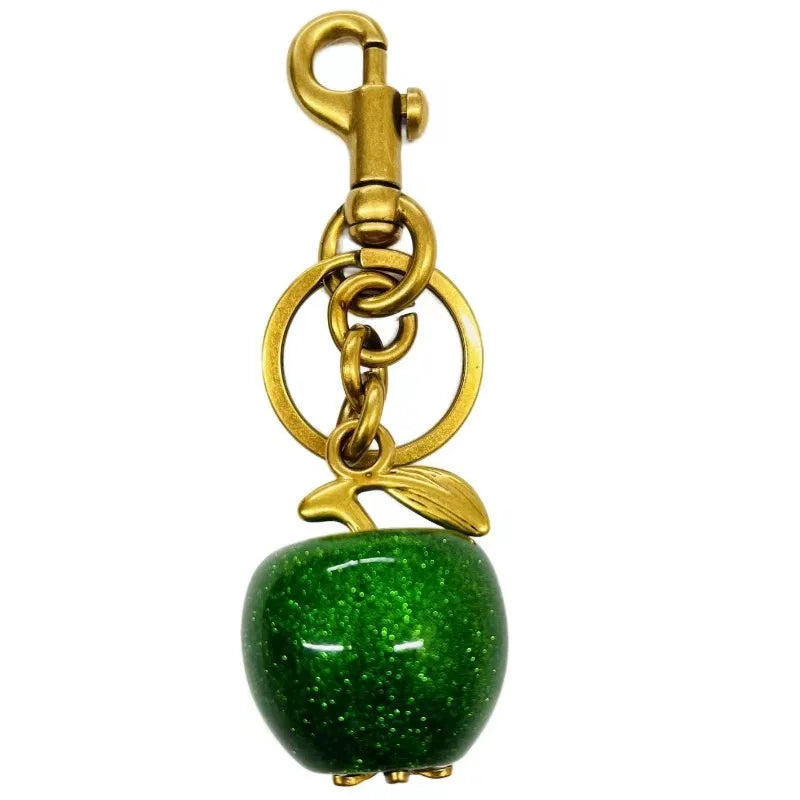Red Cherry Keychain Bag Charm With Gold Leaf Lobster Clasp green apple - Tophatter Daily Deals