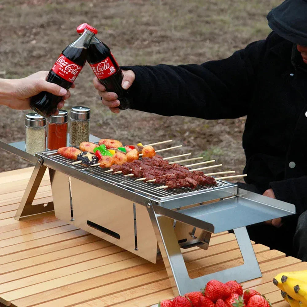 Folding Charcoal Grill Stove Silver Camp Cooking - Tophatter Daily Deals