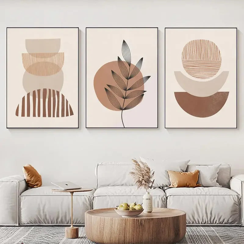 Abstract Boho Canvas Wall Art Trio Neutral Modern Decor - Tophatter Daily Deals