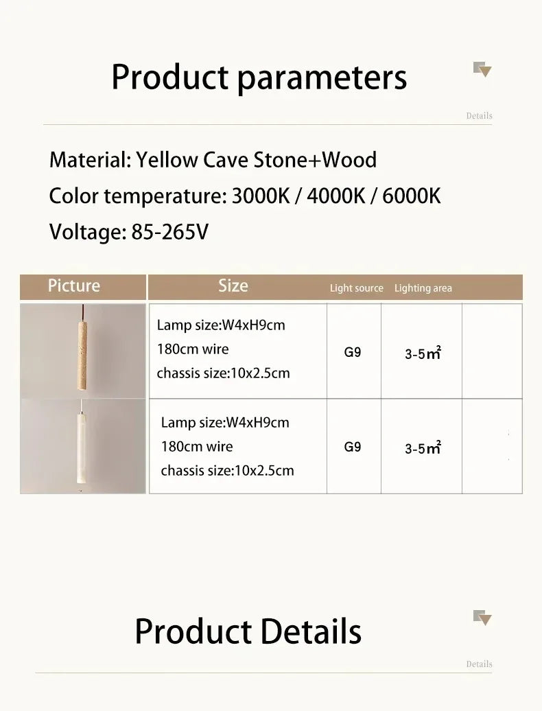 Japandi LED Pendant Lamp Wood Tube Japan Style Bedroom Light - Tophatter Daily Deals