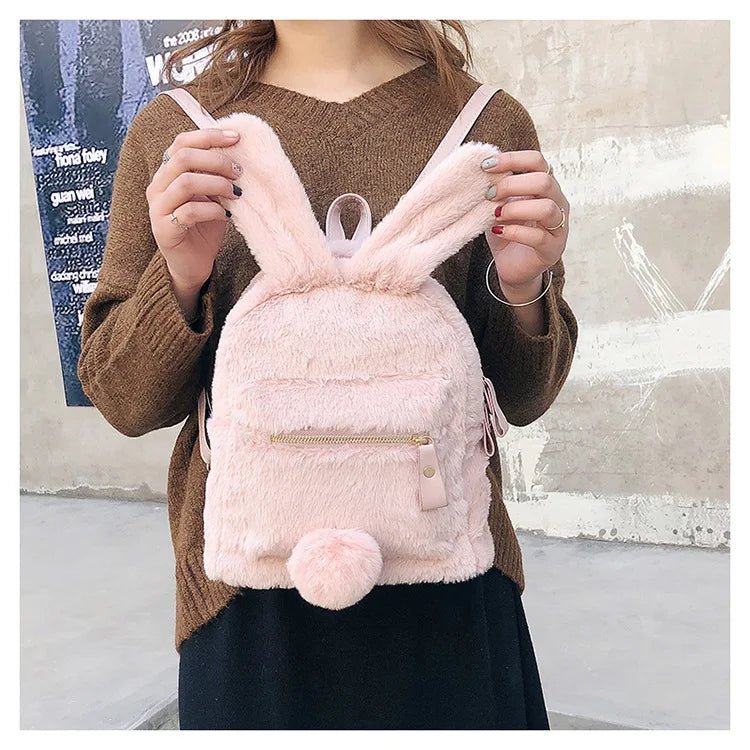 Faux Fur Mini Rabbit Ear Backpack Animals - Tophatter Daily Deals