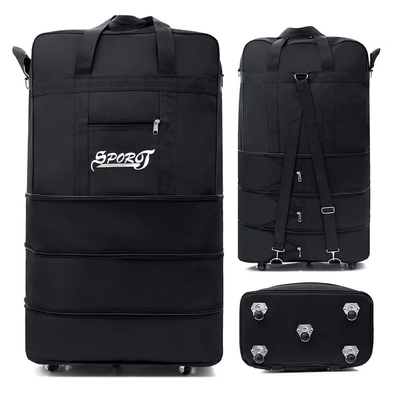 Expandable Travel Backpack with Wheels Black Duffel Bags - Tophatter Daily Deals