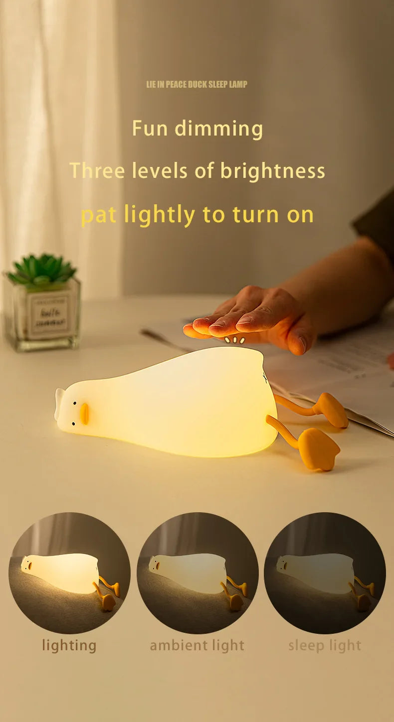 Duck Rechargeable LED Night Light Pat Silicone Lamp Bedside Nightlight Animals - Tophatter Daily Deals