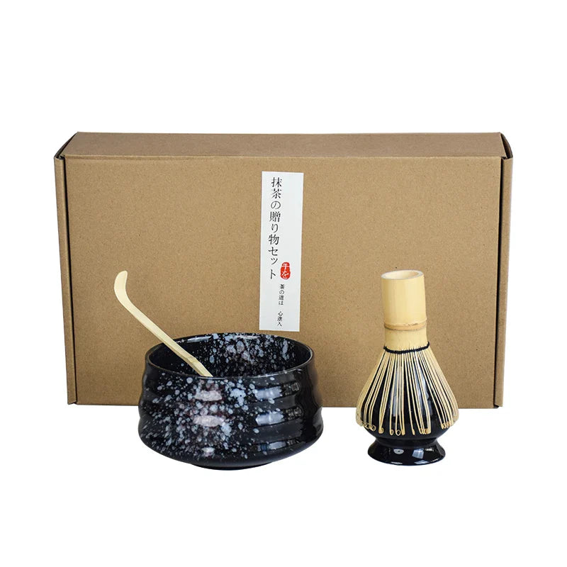 Matcha Tea Set Porcelain 4Pc Handmade Easy Clean Gift Kit Tea black - Tophatter Daily Deals