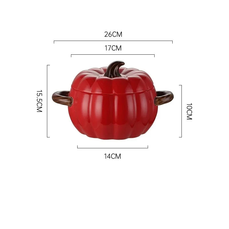 Pumpkin Soup Pot 1.4L Ceramic Bowl With Lid Halloween Red - Tophatter Daily Deals