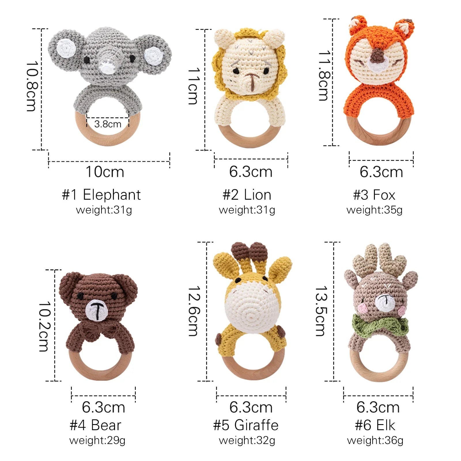 Wooden Crochet Animal Teether Rattle Newborn Sensory Toys - Tophatter Daily Deals