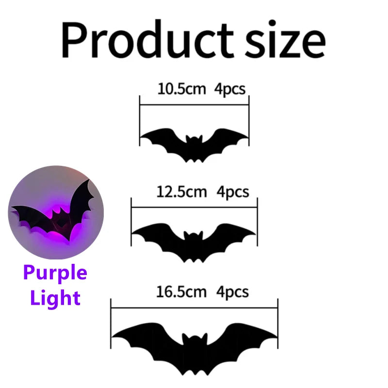 LED Bat Wall Stickers Green 3D Halloween Decor 2025 Purple Bat 12Pcs - Tophatter Daily Deals
