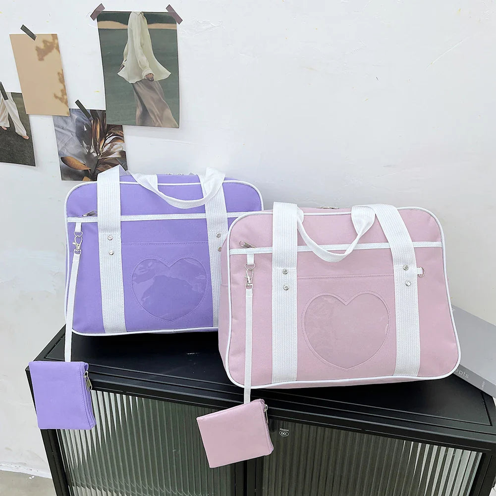 Heart PU Leather Laptop Bag Pastel Handbag Top Handle Japanese Style School Bag - Tophatter Daily Deals