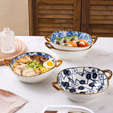 7.5 Inch Japanese Ceramic Noodle Bowl With Handles Blue - Tophatter Daily Deals