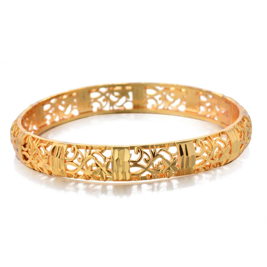 Gold Color Bangle Openwork Wedding Bracelet Dubai Style Gold-color 58-60mm - Tophatter Daily Deals