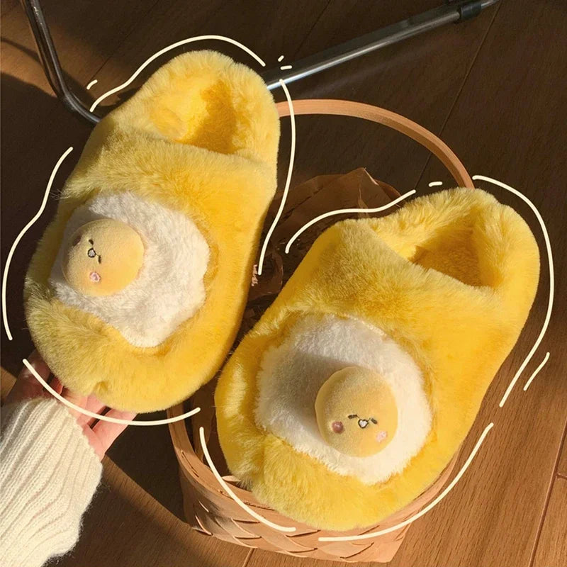 Sanrio Gudetama Cute Soft Fluffy Home Slippers Warm Plush Shoes Egg yolk Food - Tophatter Daily Deals